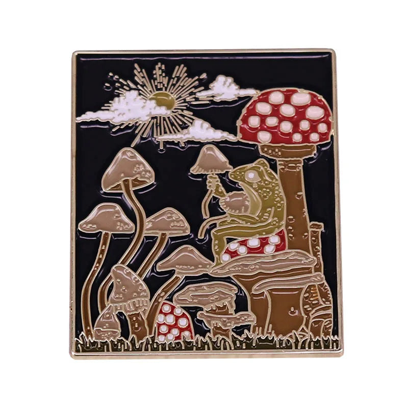 Cute Mushroom Enamel Pins Elf Frog Skeleton Cartoon Plant Lapel Badges Hat Jewelry Gift Wholesale