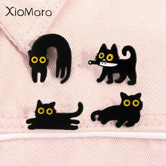 Black Cat Enamel Pin Big Eyes Knife Brooch Lapel Badge Funny Jewelry Gift