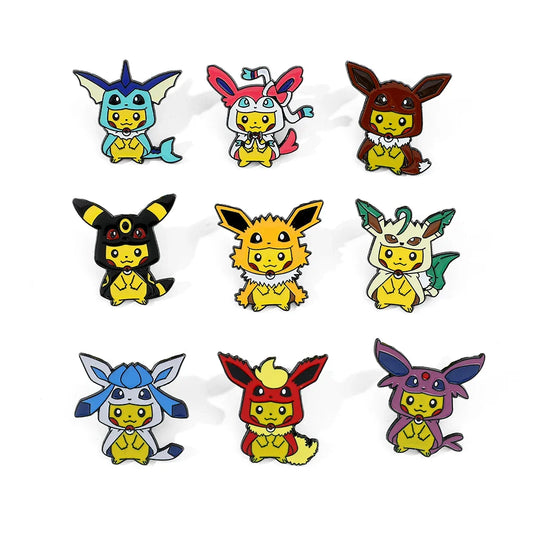 9 Pcs Pikachu Eevee Enamel Brooch Set Pins Backpack Clothing Accessories