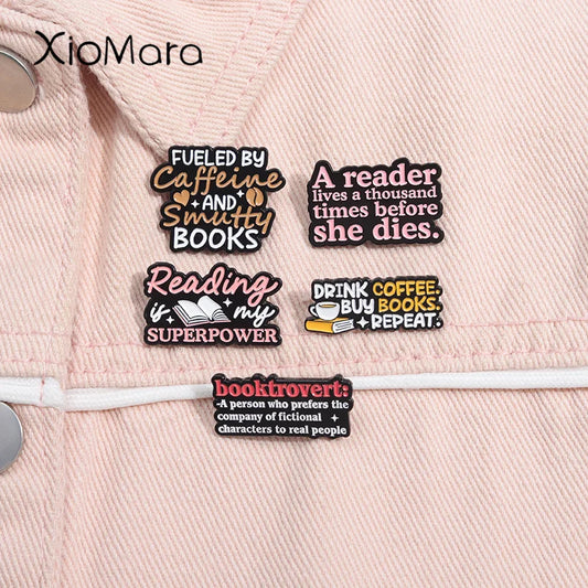 Coffee Book Lover Enamel Pins Brooch Lapel Badge Jewelry Gift