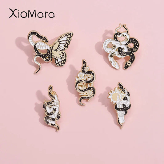 Entangled Vine Butterfly Snake Enamel Pin Brooch Lapel Badge Jewelry