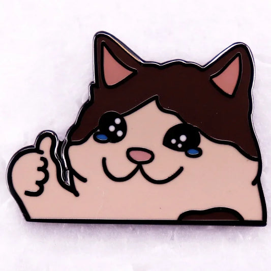 Cartoon Cat Enamel Pin Sad Cat Brooch Anime Jewelry Accessory