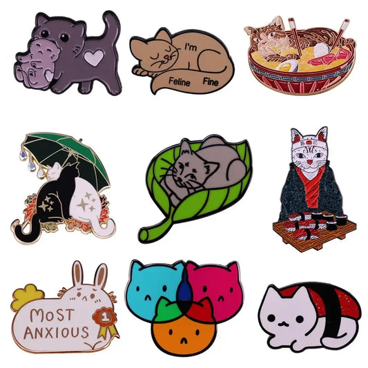 Cute Kitten Enamel Pins Cartoon Animal Lapel Badge Brooch Gift