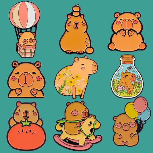 Kawaii Capybara Enamel Pins Brooches for Kids Clothing & Backpacks