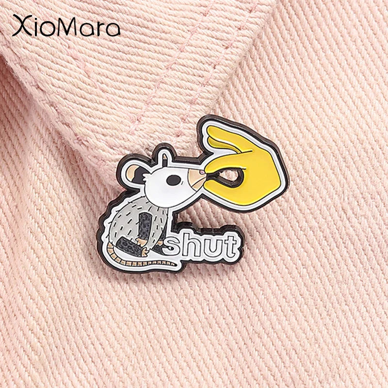 Cute Opossum Enamel Pin Funny Cartoon Brooch Lapel Backpack Badge Gift