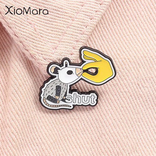 Cute Opossum Enamel Pin Funny Cartoon Brooch Lapel Backpack Badge Gift