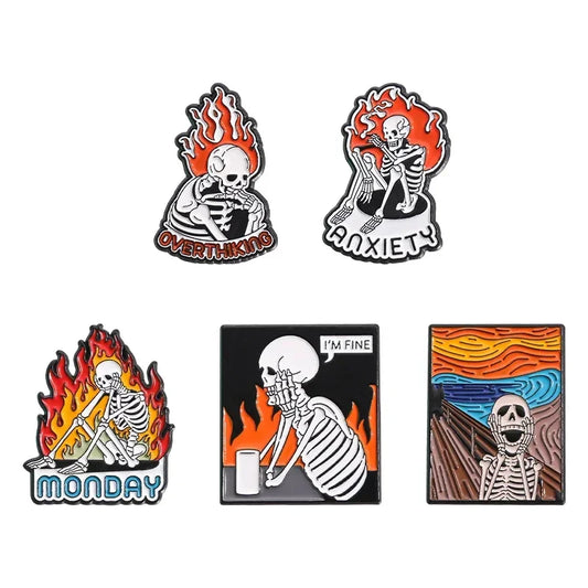 Halloween Skull Enamel Pin Anxiety Brooch Lapel Badge Jewelry Gift