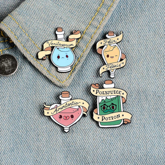 Medicine Bottle Heart Witch Oil Lapel Pin Denim Bag Gift Jewelry