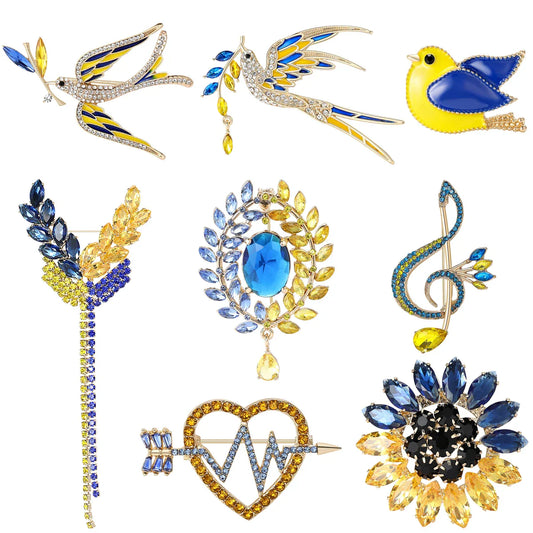 Enamel Peace Dove Brooch Rhinestone Wheat Pin Jewelry Accessories