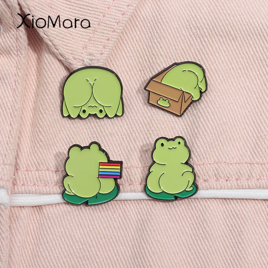 Cartoon Frog Enamel Pin Rainbow Brooch Lapel Badge Jewelry Gifts