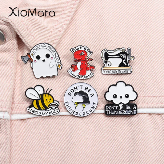 Sewing Away Anxiety Enamel Pin Funny Brooch Lapel Backpack Badge Gift