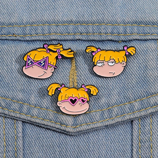 Naughty Cool Girl Enamel Pins - Yellow Hair Brooch Lapel Badge Cartoon Jewelry Gift