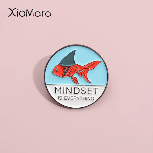Mindset Lapel Pins: Sharks, Goldfish, Carp, Lucky Badge Enamel for Backpacks & Gifts