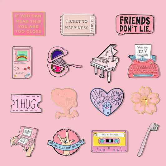 Cute Pink Typewriter Enamel Brooch Pin Jewelry Gift