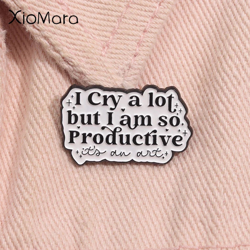 Productive Crying Enamel Pin - Mental Health Music Brooch Lapel Badge Gift
