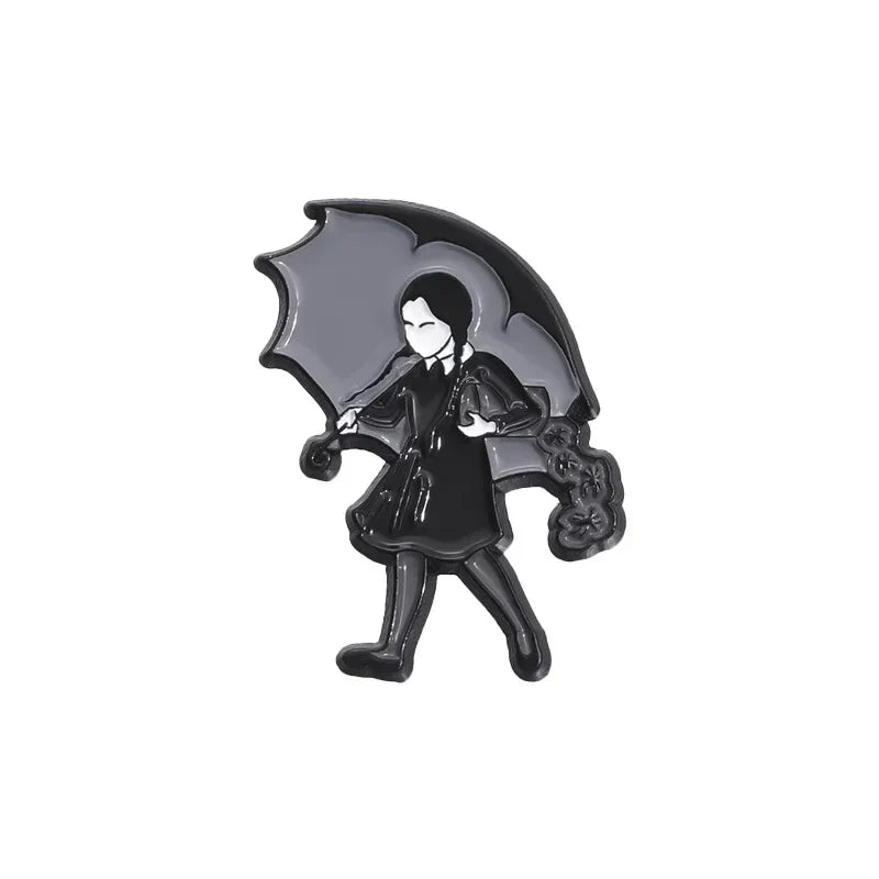 Twins Horror Enamel Pins Witch Girl Umbrella Brooch Lapel Badge Halloween Jewelry Gift