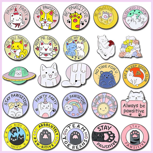 Stay Pawsitive Enamel Pins Cat Dog Paw Brooch Badge Charm Jewelry Gift