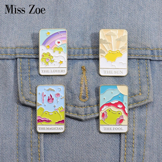 Frog Tarot Enamel Pins - The Sun Lovers Crown Brooches Lapel Badges Cute Animal Jewelry Gift