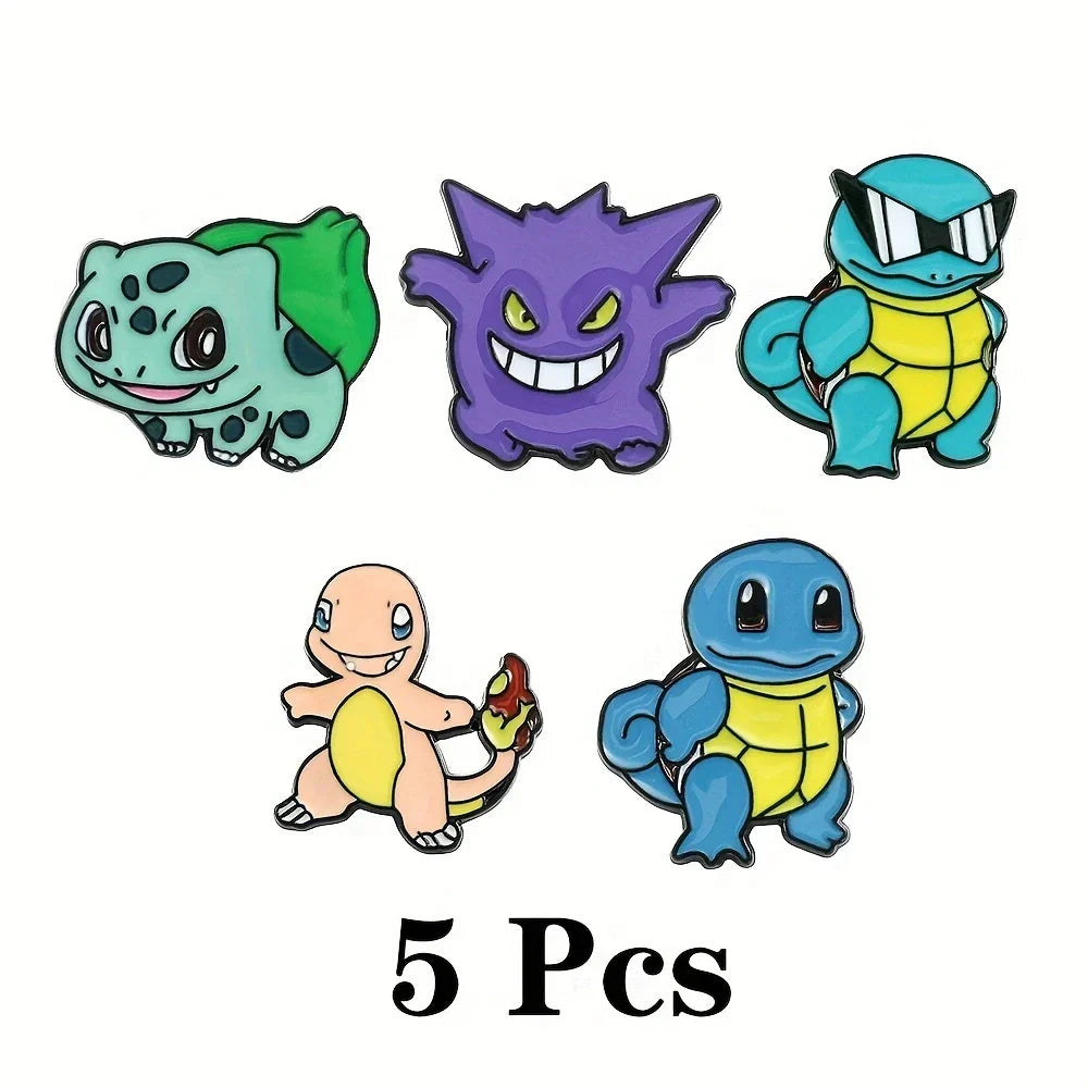 Pikachu Psyduck Squirtle Enamel Pins Set - Cute Cartoon Brooches for Backpack & Clothing Accessories