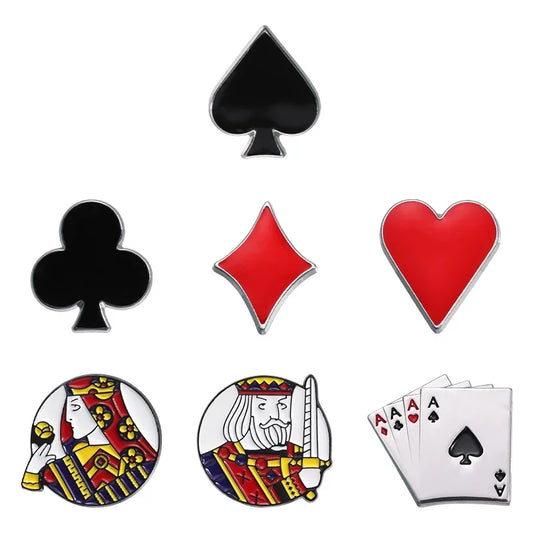 Creative Poker Playing Cards Enamel Pin - Heart Spades King Queen Brooch for Collar Lapel Badges Jewelry Gifts