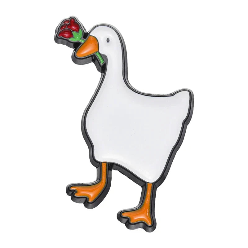 Goose Enamel Pin Duck Brooch Rose Bread Badge Jewelry