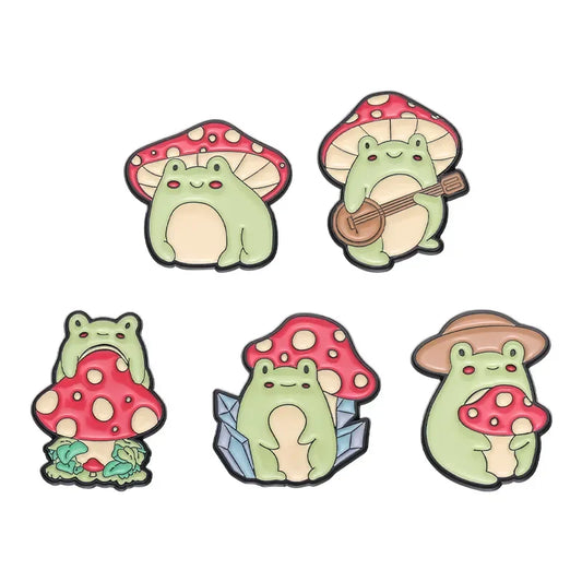 Mushroom Frog Enamel Pin Jewelry Animal Gift Backpack Hat Accessory