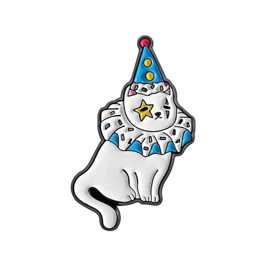 Cute White Cat Enamel Pin Circus Clown Mask Brooch Lapel Badge Christmas Gift