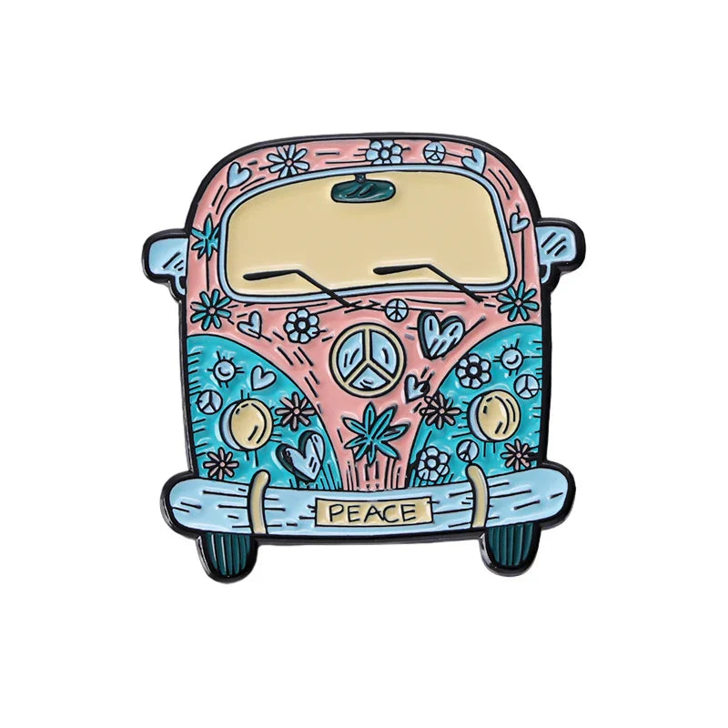 Cartoon Car Enamel Pin Lapel Flower Bus Metal Badge Hat Sweater Gift Jewelry Accessories