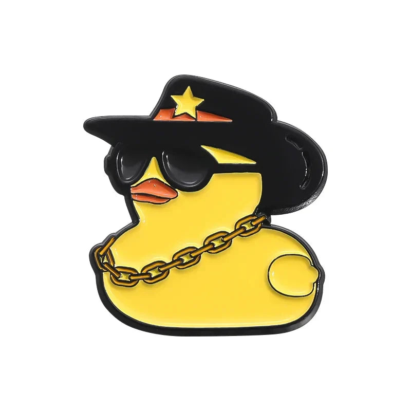 Cool Cowboy Duck Enamel Pin with Sunglasses and Necklace - Funny Brooch Lapel Badge Gift