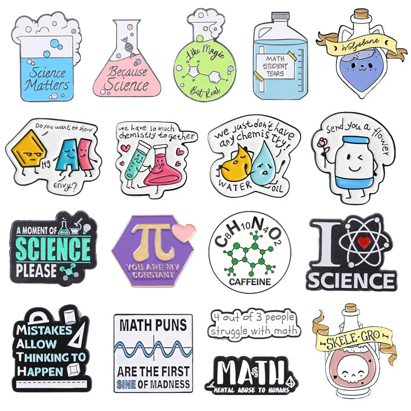 Cartoon Chemistry Enamel Pin Brooch Animal Reading Badge Gift Math Formula Lapel Student Teacher