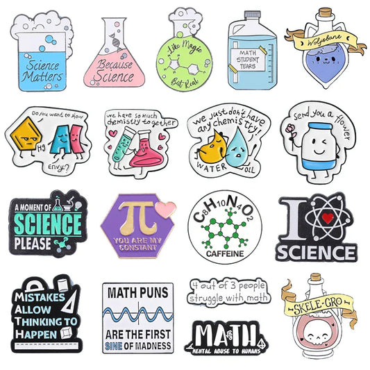 Cartoon Chemistry Enamel Pin Brooch Animal Reading Badge Gift Math Formula Lapel Student Teacher