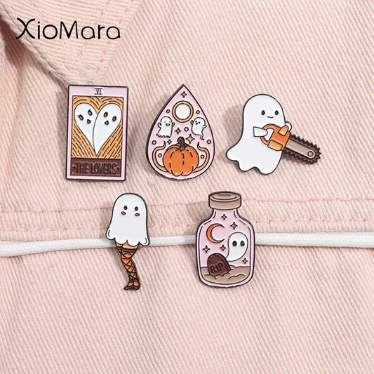 Ghost Tarot Lovers Enamel Pin Halloween Chainsaw Pumpkin Brooch Lapel Badge Jewelry Gifts