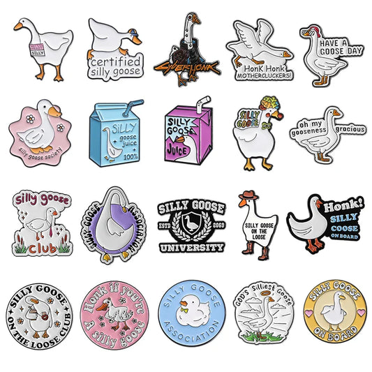 Silly Goose Enamel Pins Cartoon Brooches Lapel Badges Animal Jewelry Gift