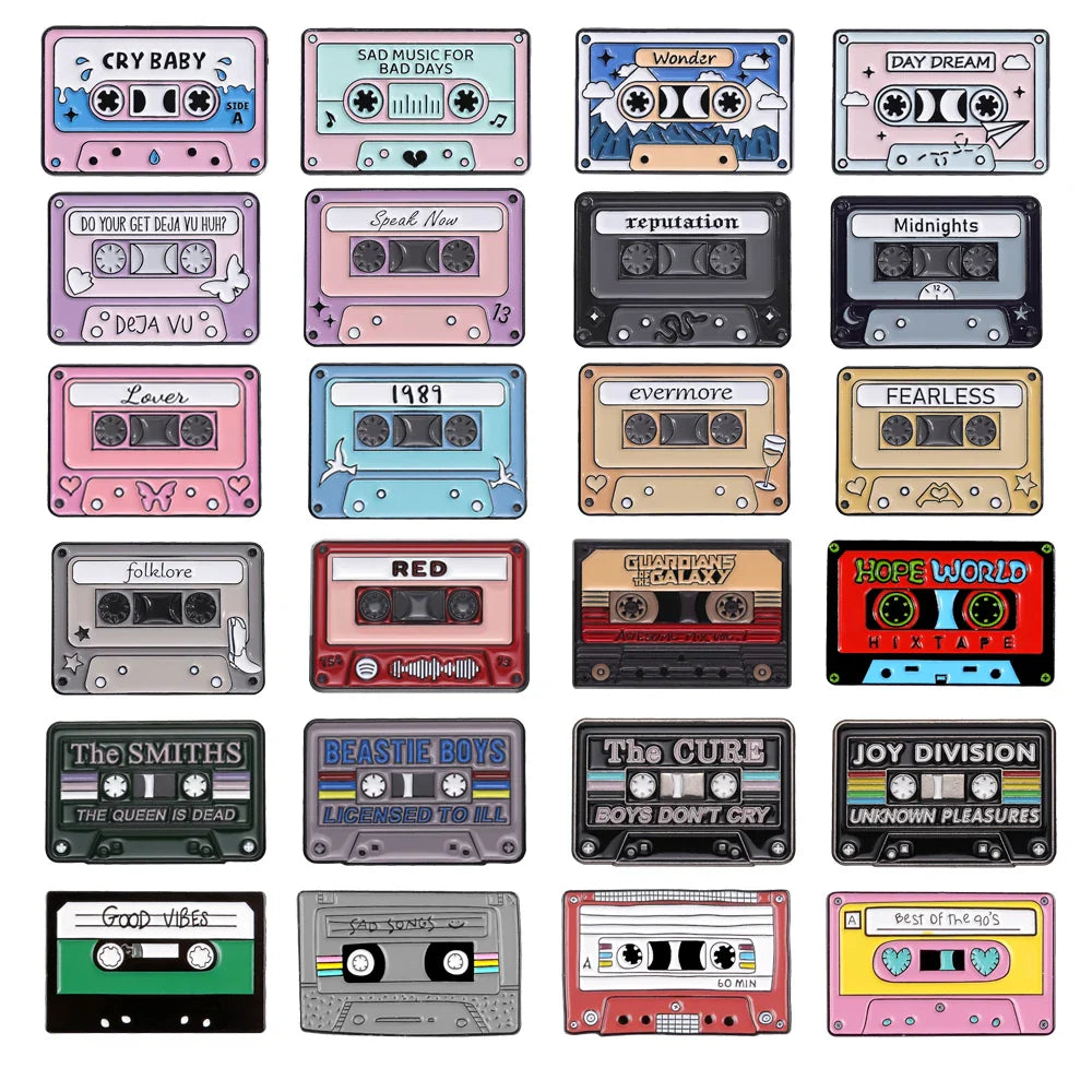 Creative Music Tape Metal Brooch Cry Baby Daydream Midnights Hope World Rainbow Punk Pins Jewelry