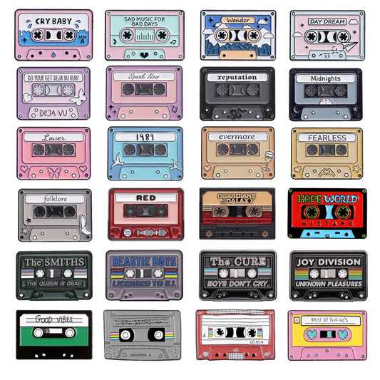 Creative Music Tape Metal Brooch Cry Baby Daydream Midnights Hope World Rainbow Punk Pins Jewelry