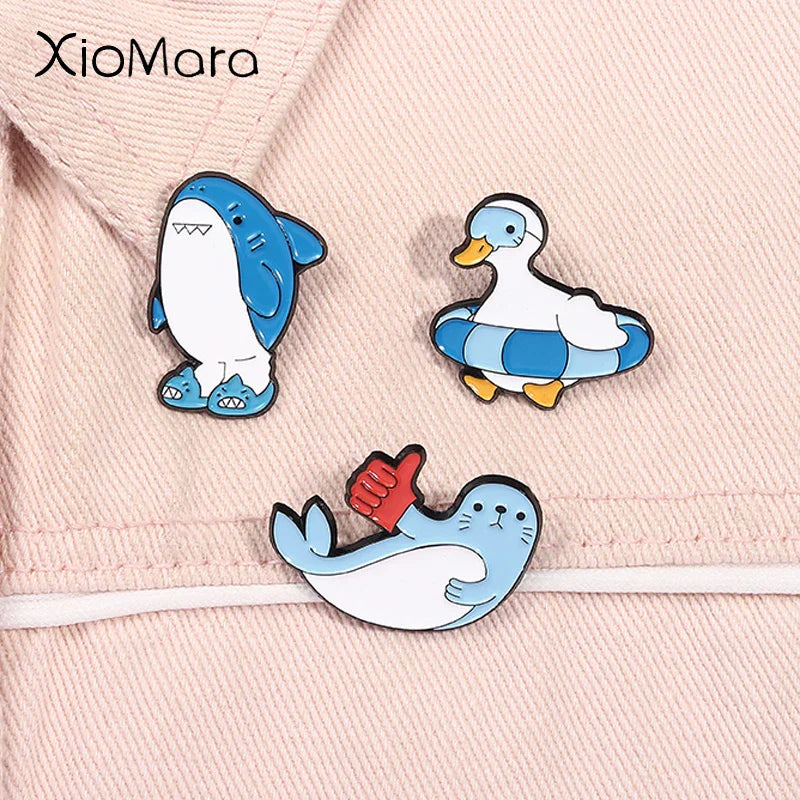 Cute Marine Animal Enamel Pins: Shark, Seal, Sea Lion, Duck Brooches Jewelry Gifts