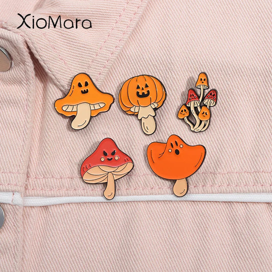 Horror Mushroom Ghost Enamel Pins Halloween Pumpkin Brooches Lapel Backpack Badge Jewelry Gift