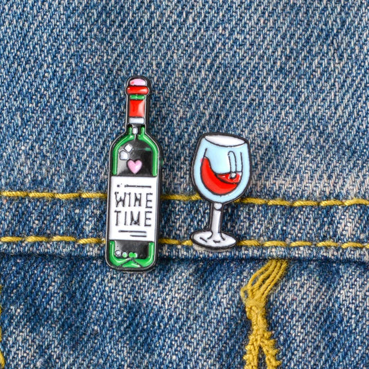 Red Wine Glass Enamel Pins Brooches Badges Fashion Accessory