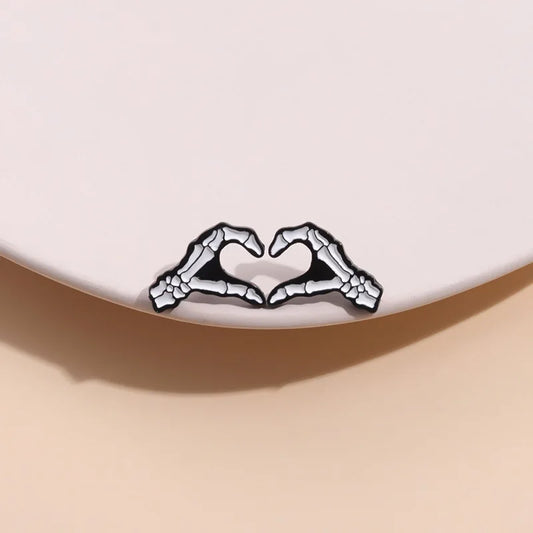 Skeleton Hand Heart Enamel Lapel Pin Brooch Gift Jewelry Accessories
