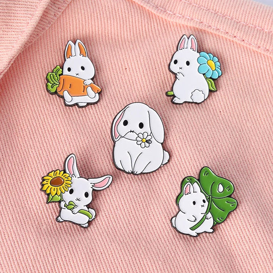 Rabbit Radish Sunflower Clover Enamel Brooch Pin Jewelry Gift