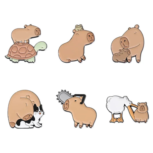 Capybara Turtle Cat Frog Enamel Pins Cartoon Animal Brooches Lapel Badges Jewelry Gift