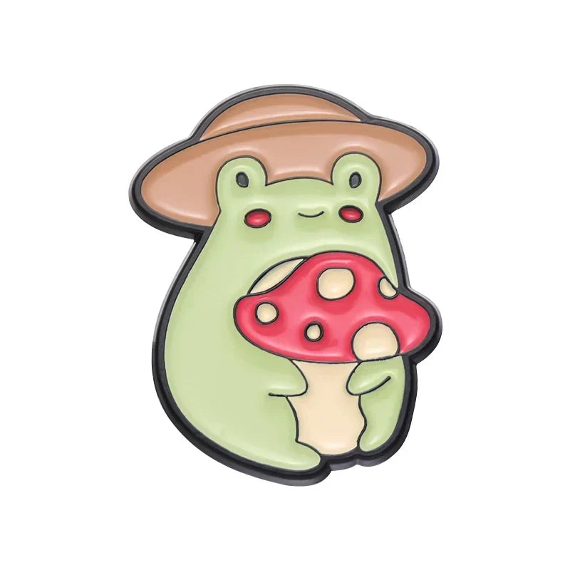 Mushroom Frog Enamel Pin Jewelry Animal Gift Backpack Hat Accessory