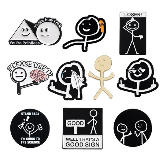 Cartoon Stick Figure Enamel Pin Middle Finger Brooch Lapel Badge Funny Gift