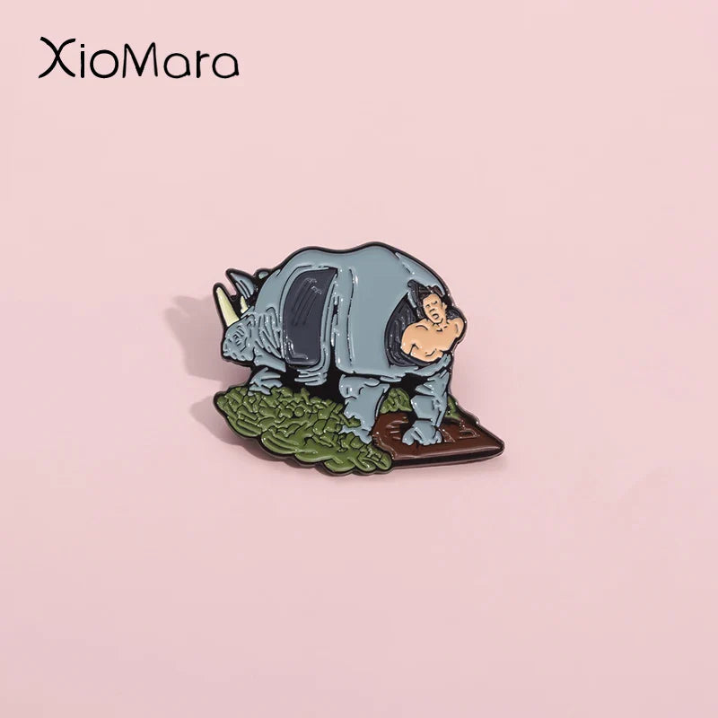 Custom Comic Character Rhinoceros Enamel Pins Brooches Lapel Badges Jewelry Gift