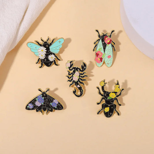 Insect Beetle Moth Scorpion Enamel Pins Ice Cream Cat Coffee Planet Wizard Glasses Magic Book Brooch Badge Punk