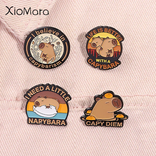 Capybara Capy Diem Enamel Pins Hippo Brooch Lapel Badge Jewelry Gifts