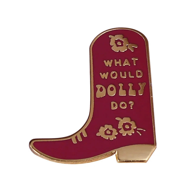 Dolly Parton Enamel Pin - WWDD Country Music Boots Lapel Badge Gift