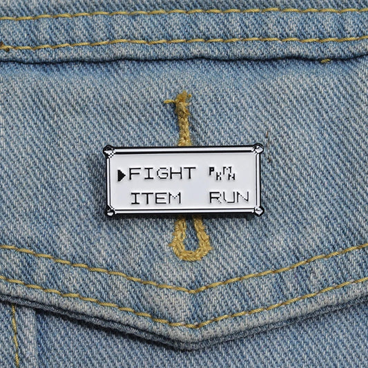 Custom Rectangle Enamel Pins FIGHT ITEM RUN Brooches Lapel Badges Punk Jewelry Gift for Kids Friends