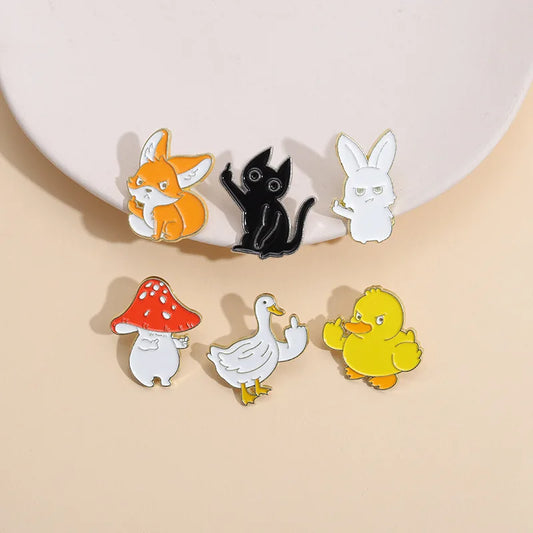 Mushroom Fox Kitten Rabbit Enamel Pin Cartoon Brooch Badge for Bags Jeans Hoodies Lapel Jewelry Kids Gift