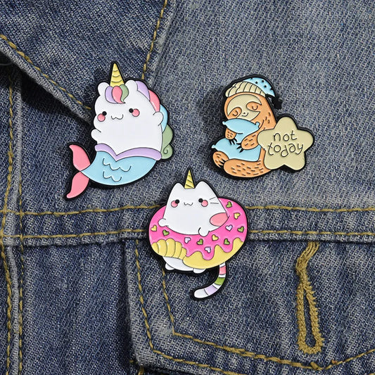 Cute Animal Enamel Pins: Sloth, Kitten, Cat, Unicorn Brooches for Clothes, Collar, Backpack Wholesale